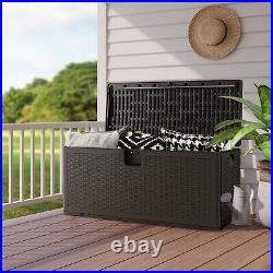 370L Resin Deck Box Outdoor Patio Garden Storage Bench Bin Container With Flip Lid
