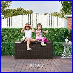 370L Resin Deck Box Outdoor Patio Garden Storage Bench Bin Container With Flip Lid
