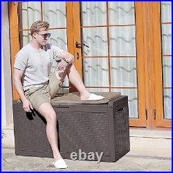 380L Garden Storage Box with Seat Cushion 121x54x61cm Waterproof Lockable Brown