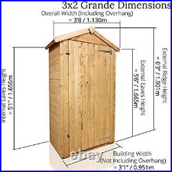 3x2 Wooden Garden Storage Shed Outdoor Pent Roof Tool Box Store Sentry Grande