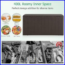 400L Outdoor Patio Deck Box Weather Resistant Storage Tools Bin Garden Container