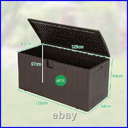 400L Outdoor Storage Bin Garden Deck Box Patio Resin Container with Lid Brown