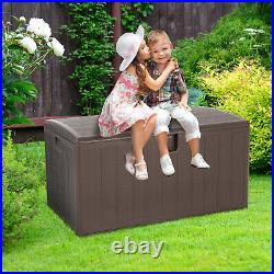 400L Outdoor Storage Bin Garden Deck Box Patio Resin Container with Lid Brown