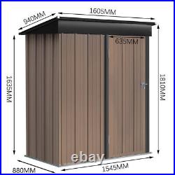 5 x 3ft Garden Storage Shed Zinc Steel Sloped Pent Roof Utility Tool House Brown