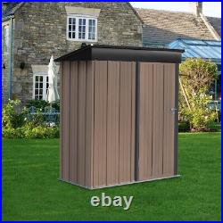 5 x 3ft Garden Storage Shed Zinc Steel Sloped Pent Roof Utility Tool House Brown