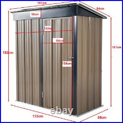 5x3FT Metal Outdoor Storage Shed Steel Garden Shed with Lockable Door Brown UK