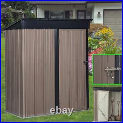 5x3FT Metal Outdoor Storage Shed Steel Garden Shed with Lockable Door Brown UK