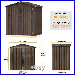 6X4FT Metal Garden Storage Box Shed Outdoor Tools House Sloped Roof Lockable