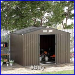9 X 6FT Outdoor Storage Garden Shed Sliding Door Galvanised Metal Brown-Outsunny