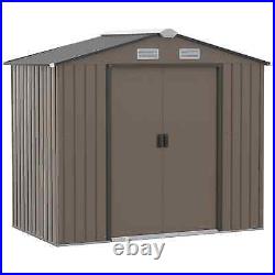 Brown Garden Tool Shed Heavy Duty Steel Double Door Storage Equipment Foundation