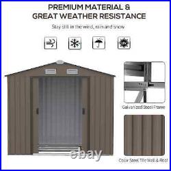 Brown Garden Tool Shed Heavy Duty Steel Double Door Storage Equipment Foundation