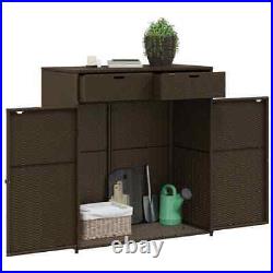 Brown Poly Rattan Garden Storage Cabinet Weather-Resistant Cupboard J6M5