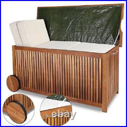 Deuba Storage Box With Wheels 117cm Acacia Wood Garden Wooden Chest