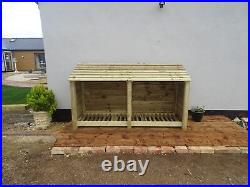 Double Bay 4ft Wooden Log Store Fire Wood Storage, Clearance