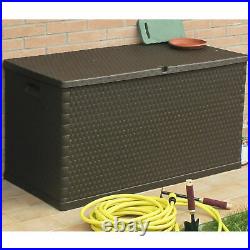 Garden Storage Box 420 L Brown Lockable Outdoor Cushion Chest Utility F7O7