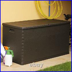 Garden Storage Box 420 L Brown Lockable Outdoor Cushion Chest Utility N0V1