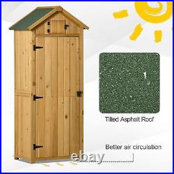 Garden Wood Storage Shed Cupboard with 3 Shelves Tool House &Asphalt Roof Brown