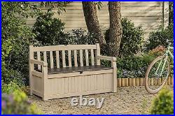 Keter Eden Outdoor Bench 265l Garden Storage Box Weather Resistant Beige/brown