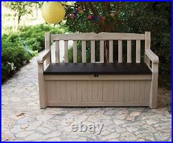 Keter Eden Outdoor Bench 265l Garden Storage Box Weather Resistant Beige/brown