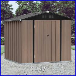 Large Garden Garage Storage Shed Steel Frame Waterproof UV-Resistant-Brown Metal