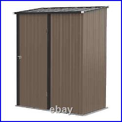 Lean-To Garden Shed Durable Steel Outdoor Lawn Tool Equipment Bike Storage Brown