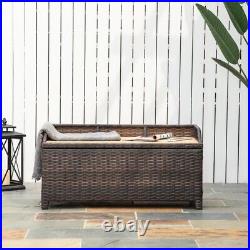 Outdoor Garden Storage Box Rattan Wicker Chest Container Chair Bench Padded Seat