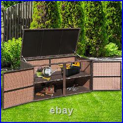 Outdoor PE Wicker Storage Bin Garden Patio 330L 2-Tier Rattan Deck Box with Lid