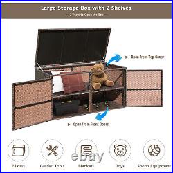 Outdoor PE Wicker Storage Bin Garden Patio 330L 2-Tier Rattan Deck Box with Lid
