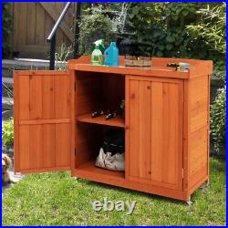 Premium Storage Cabinet Wooden Garden Shed Potting Bench Table WithRemovable Shelf