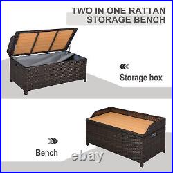 Rattan Garden Storage, Bench Seat, Brown Wicker Cabinet Cushion Box Chest, Home
