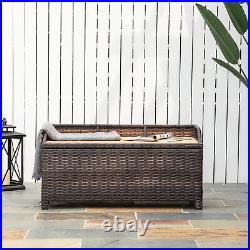 Rattan Garden Storage, Bench Seat, Brown Wicker Cabinet Cushion Box Chest, Home