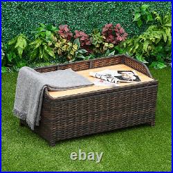 Rattan Garden Storage Box Bench Brown 102x51x52cm PE Wood Poly
