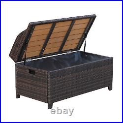 Rattan Garden Storage Box Bench Brown 102x51x52cm PE Wood Poly