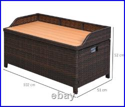 Rattan Storage Bench Outdoor Garden Wooden Sofa Seat Wicker Patio Tool Chest Box