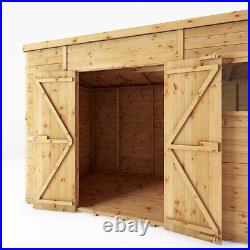 Waltons 12x8 Wooden Garden Shed Shiplap Pent Storage Shed Double Doors 12ft 8ft