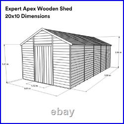 Wooden Garden Shed Apex Roof Outdoor Storage T&G 10x8 20x10 Expert Workshop